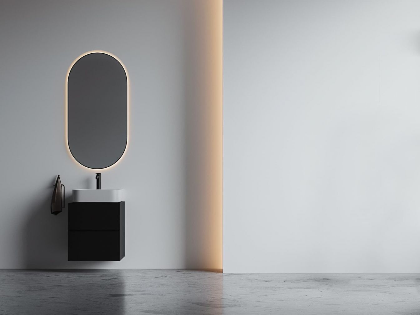 Ovaler Spiegel mit Alu-Rahmen schwarz und LED