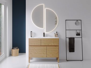 LED Badspiegel AMIR Halbrunder - Kristallspiegel MOONLIGHT - QUER